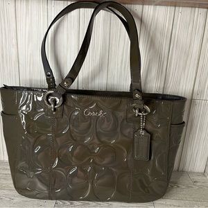 Coach Grey/Taupe Embossed Patent Leather Tote F17729